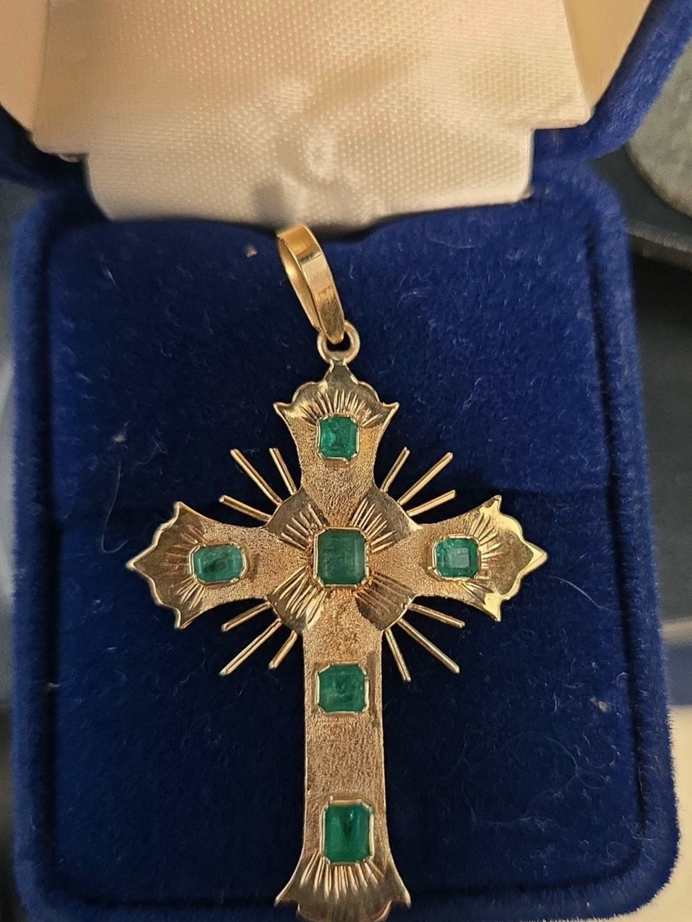 18k solid gold cross Columbian Emeralds